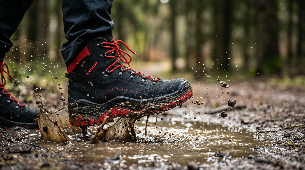 Wanderschuhe, Stiefel, Knöchelhoch, Gummisohle, Matsch